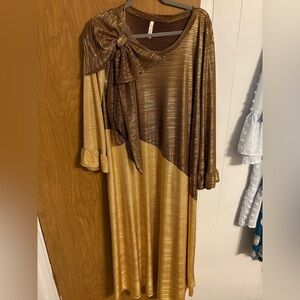 Elegant Gold and Brown Women's Dress